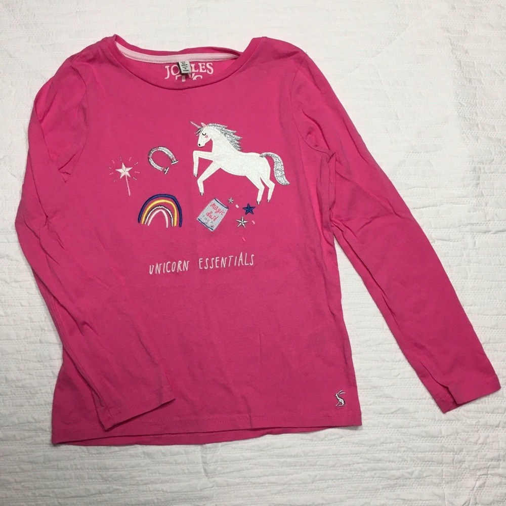7/8 Joules Unicorn Embroidered Pink Long Sleeve Tee T-shirt Top